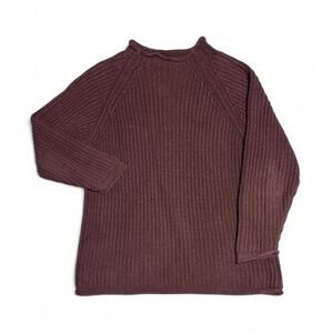 Eddie Bauer Brown Roll Neck Cotton Sweater Fisherman Oarsman Women's Small